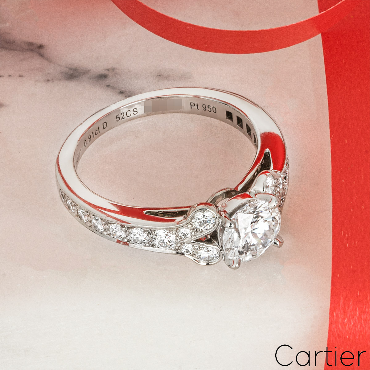 Cartier Platinum Round Brilliant Cut Diamond Ballerine Solitaire Ring 0.91ct D/IF XXX